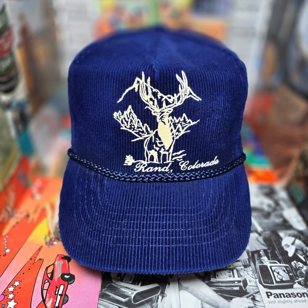 Colorado 90s Big Elk Hunting Promo One-Tone Vintage Corduroy Trucker Zipper Hat